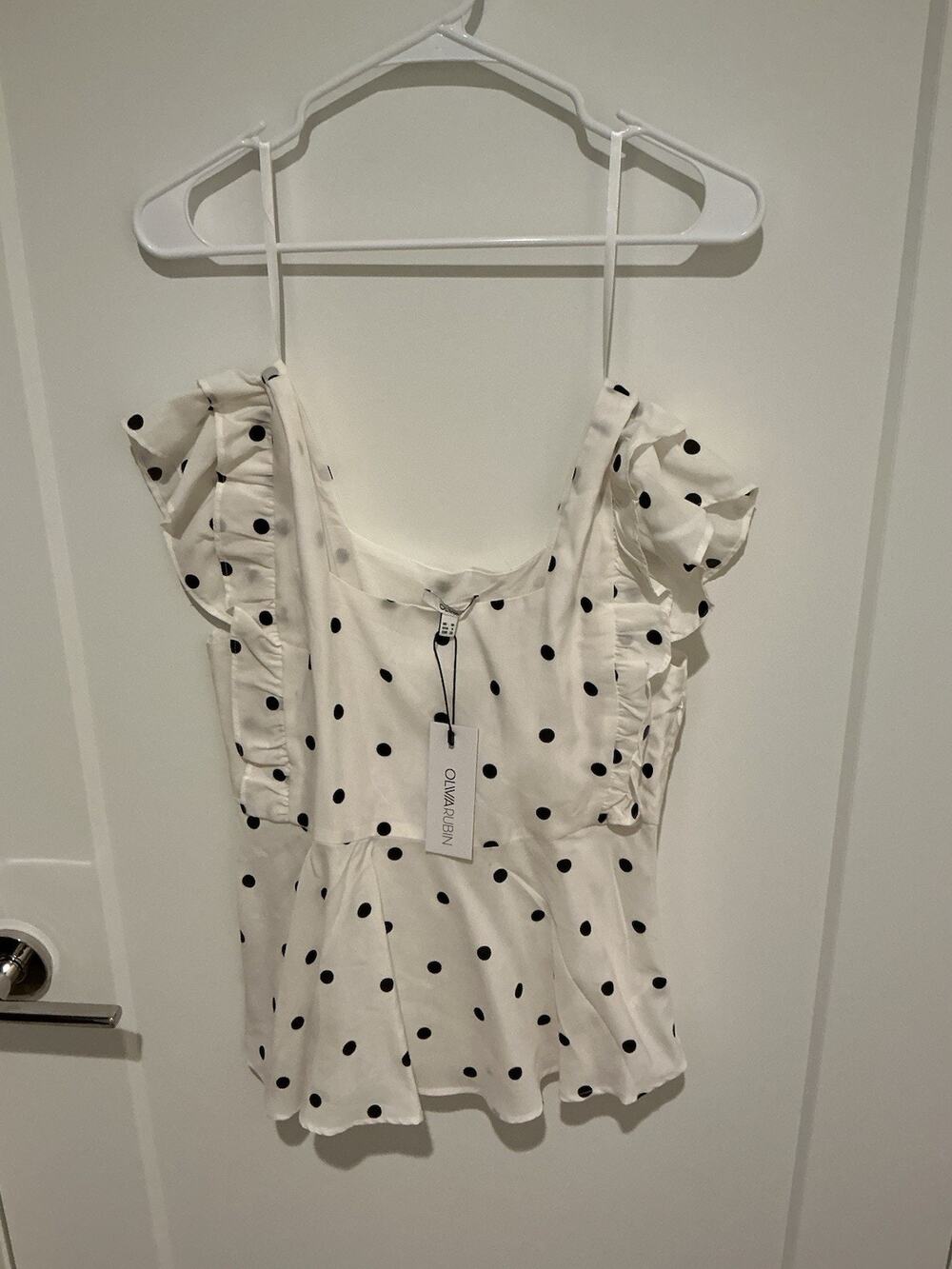 Olivia Rubin Women's Puff Sleeve White with Black Polka Dots Top Size 6
